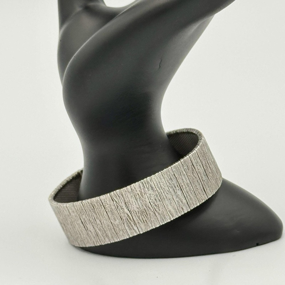 Vintage Sterling Silver Wide Mesh Bracelet Box Clasp Brutalist Modernist Brushed - Picture 2 of 10